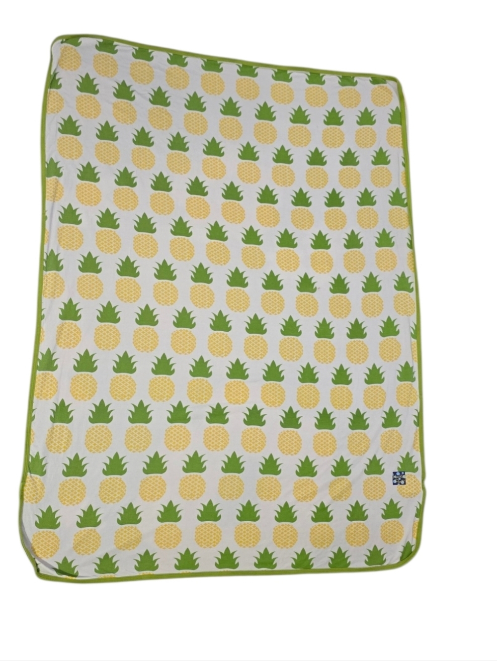 Kickee Pants Yellow Pineapple Print Baby Blanket with Green Trim Lightweight